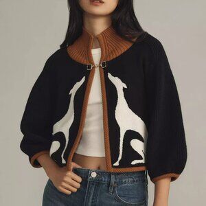 Anthropologie Maeve Dog Knit Cardigan Sweater Cape Greyhound Dogs Shrug L NWT